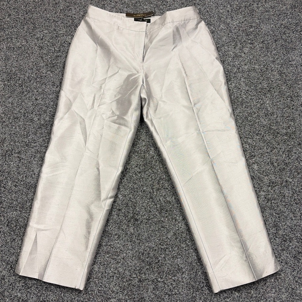 Talbots Pants Women 10 Silver Silk Wool Heritage Dress Trousers Shimmer Holiday